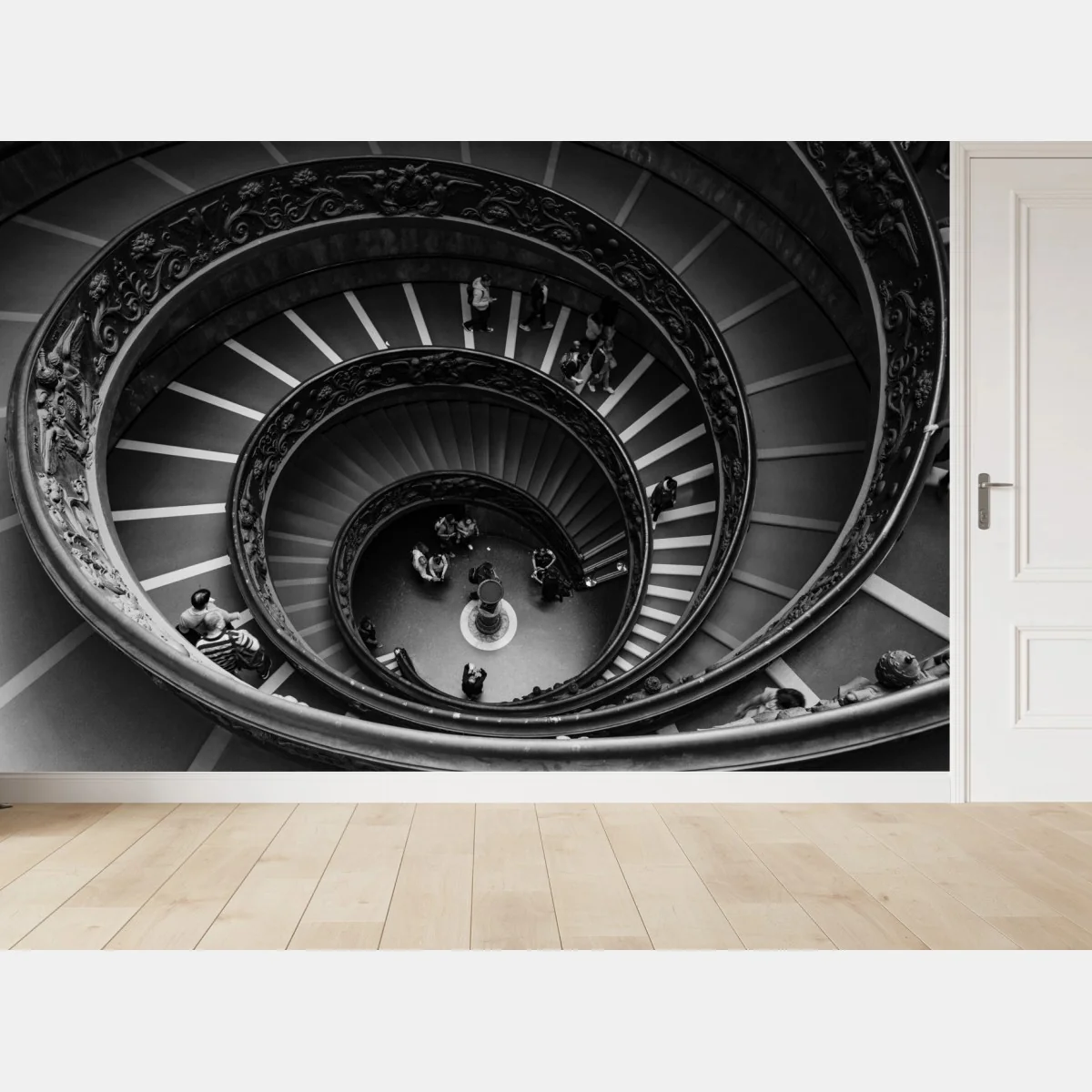 Fototapeta dramtyczne spiralne schody w monochromii – Wallissimo® Fototapeta dramtyczne spiralne schody w monochromii – Wallissimo®