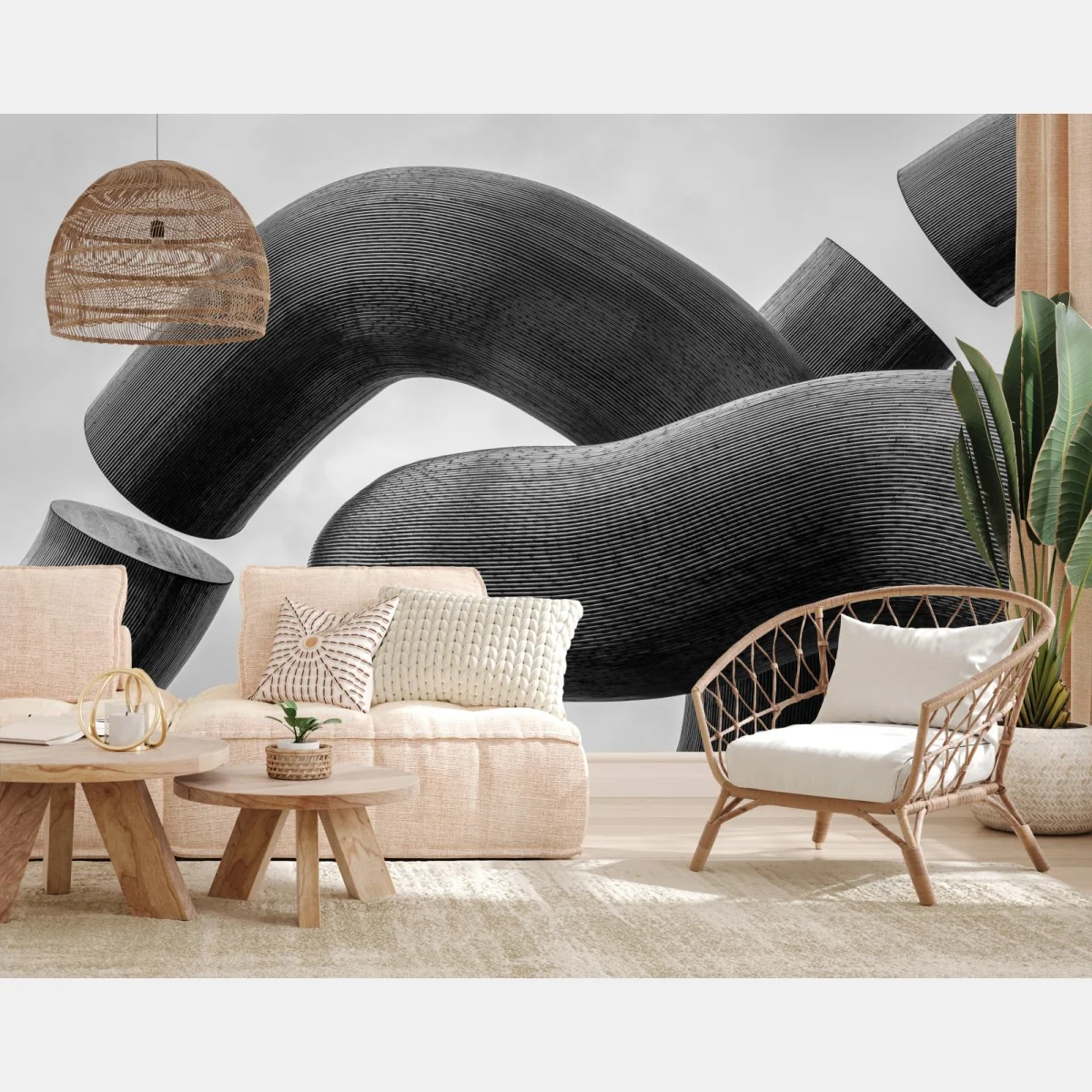 Fototapeta krzywe formy abstrakcyjna rzeźba w odcieniach szarości – Wallissimo® Fototapeta krzywe formy abstrakcyjna rzeźba w odcieniach szarości – Wallissimo®