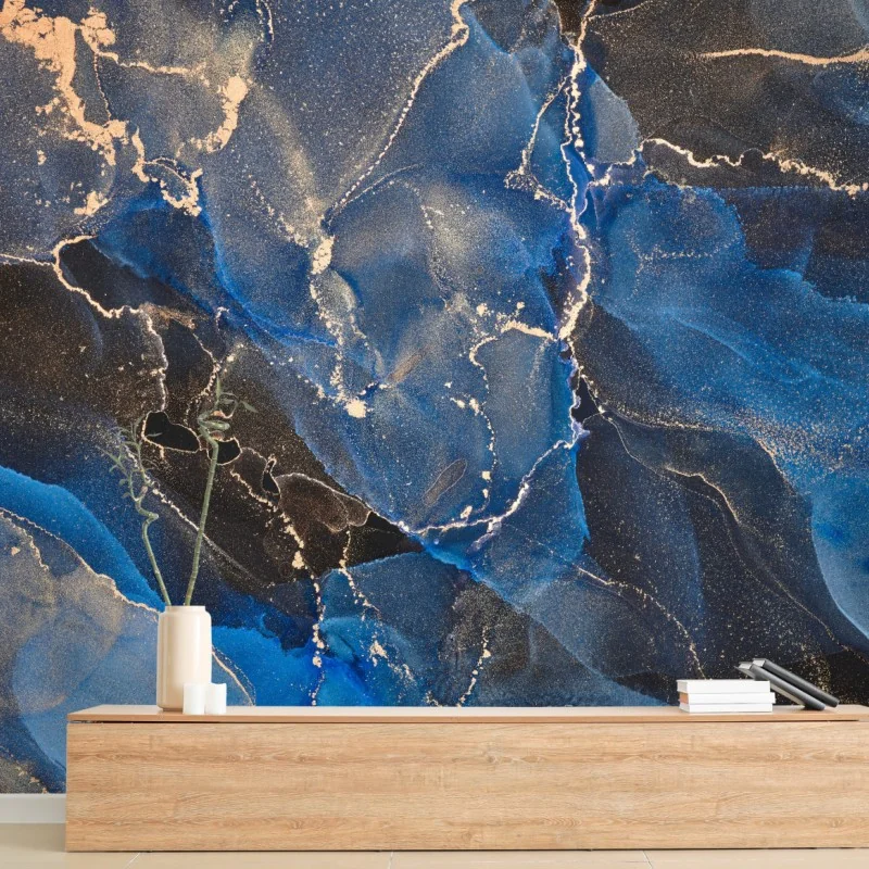 Fototapeta luksusowe niebiesko-złote abstrakcyjne fale – Wallissimo® Fototapeta luksusowe niebiesko-złote abstrakcyjne fale – Wallissimo®