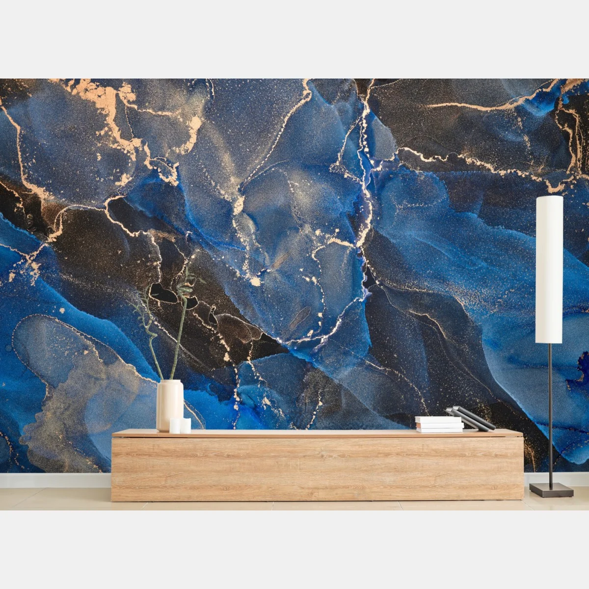 Fototapeta luksusowe niebiesko-złote abstrakcyjne fale – Wallissimo® Fototapeta luksusowe niebiesko-złote abstrakcyjne fale – Wallissimo®
