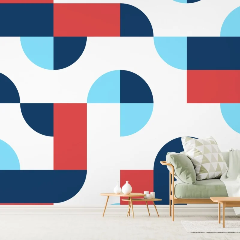 Fototapeta odważny geometryczny wzór w granacie i koralu – Wallissimo® Fototapeta odważny geometryczny wzór w granacie i koralu – Wallissimo®