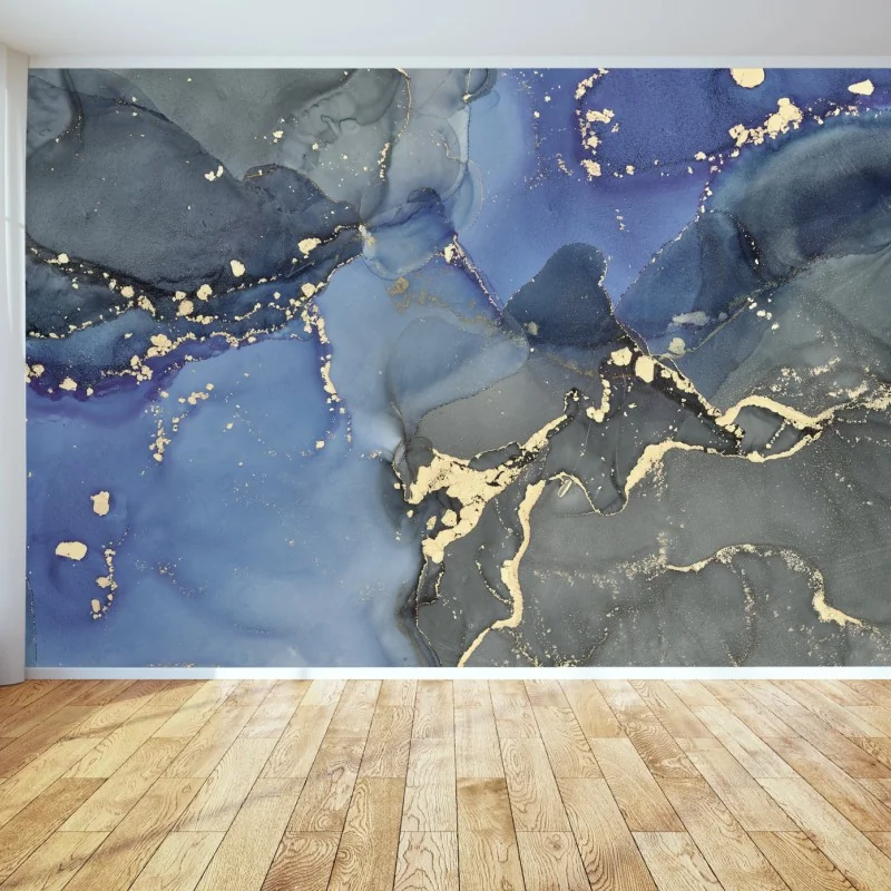 Fototapeta luksusowa niebiesko-złota abstrakcja fluidalna – Wallissimo® Fototapeta luksusowa niebiesko-złota abstrakcja fluidalna – Wallissimo®
