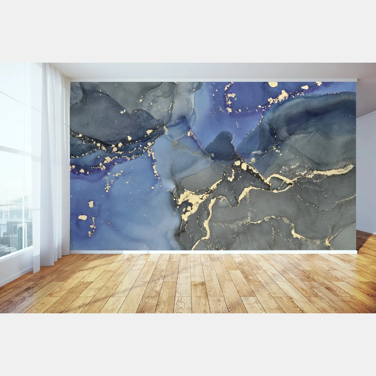 Fototapeta luksusowa niebiesko-złota abstrakcja fluidalna – Wallissimo® Fototapeta luksusowa niebiesko-złota abstrakcja fluidalna – Wallissimo®