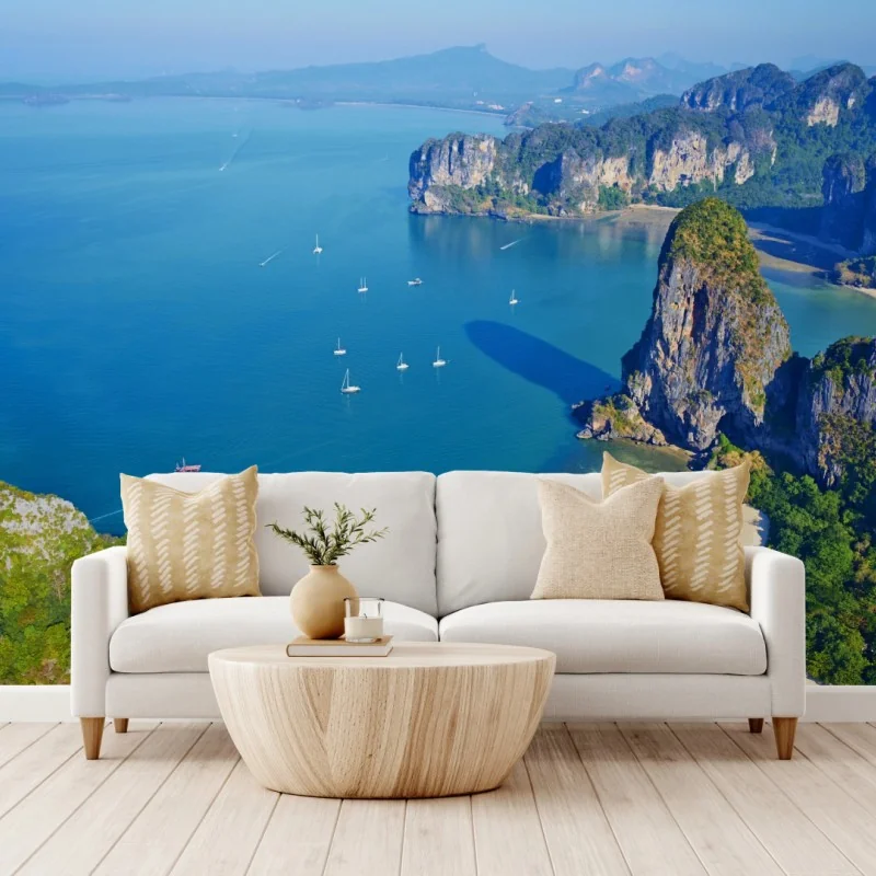 Fototapeta lazurowe wyspy i klify nad brzegiem morza – Wallissimo® Fototapeta lazurowe wyspy i klify nad brzegiem morza – Wallissimo®