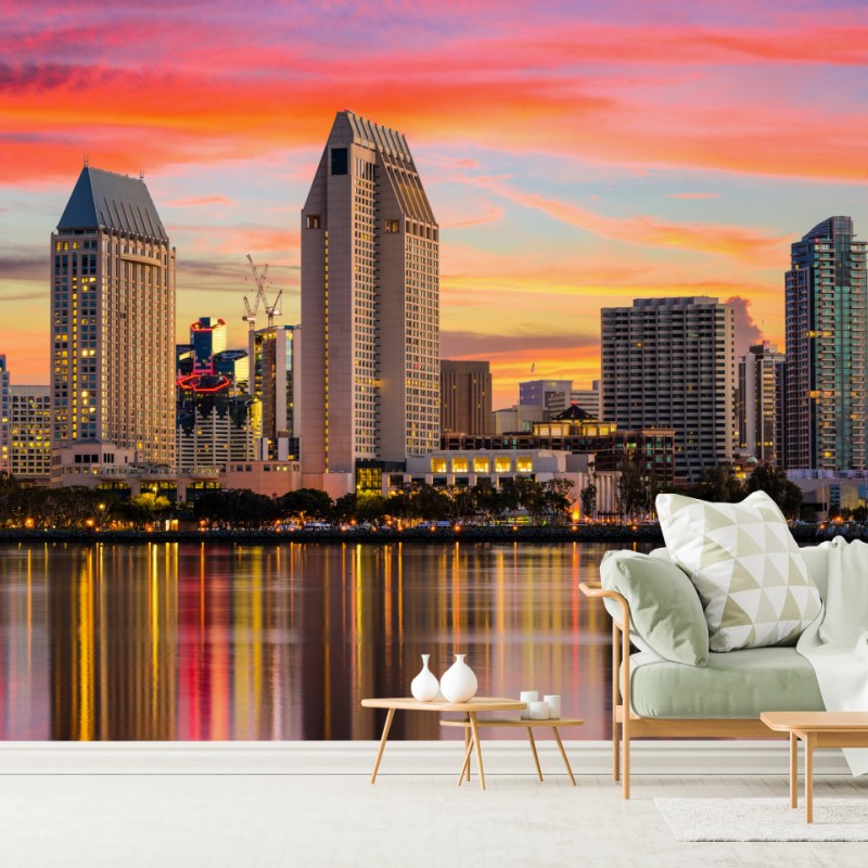 Fototapeta San Diego zachód słońca panorama miasta – Wallissimo® Fototapeta San Diego zachód słońca panorama miasta – Wallissimo®