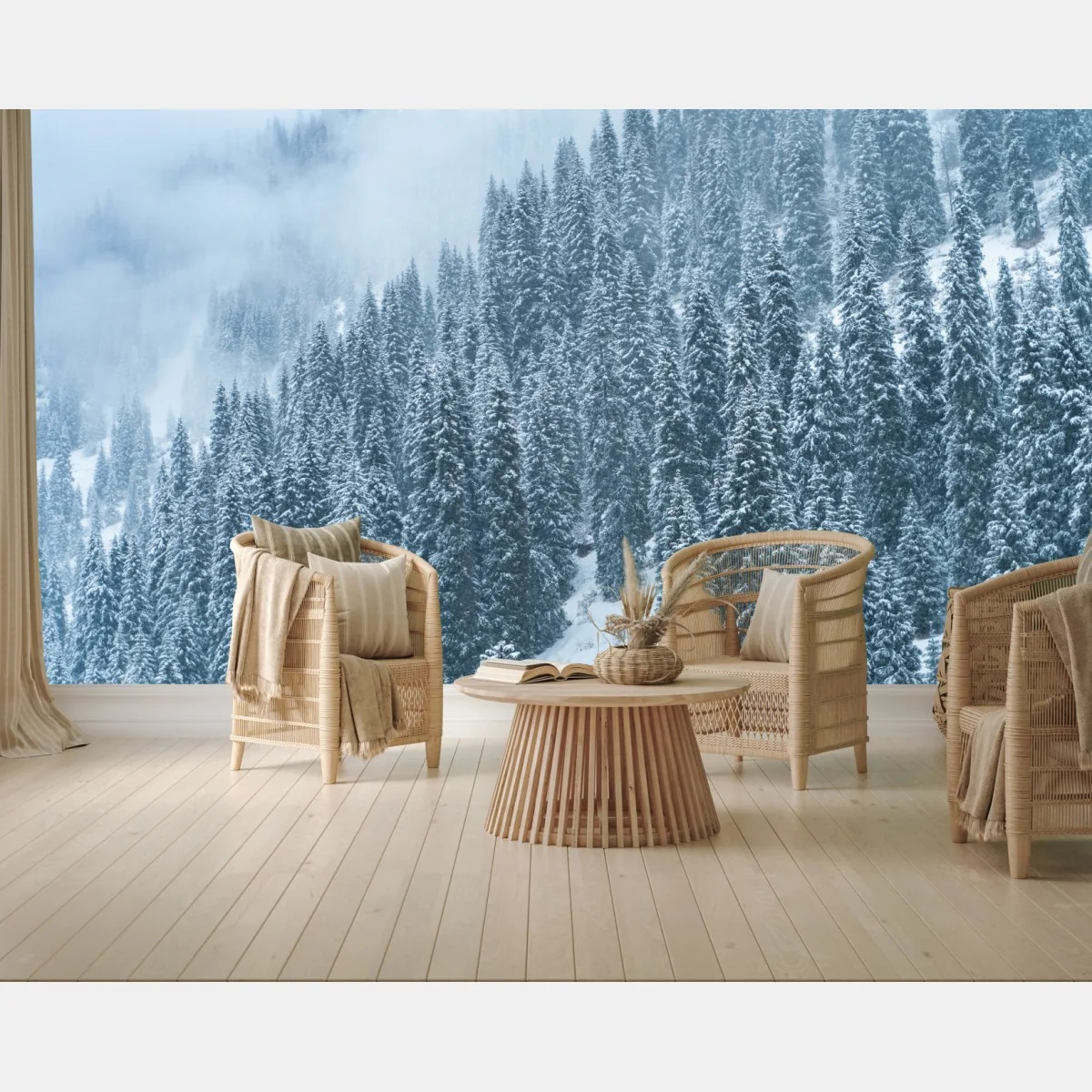 Fototapeta mglisty ośnieżony las sosnowy – Wallissimo® Fototapeta mglisty ośnieżony las sosnowy – Wallissimo®