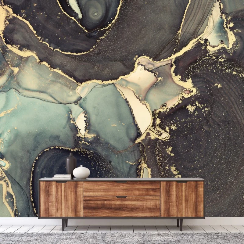 Fototapeta turkusowo-złota abstrakcja w technice alcohol ink – Wallissimo® Fototapeta turkusowo-złota abstrakcja w technice alcohol ink – Wallissimo®