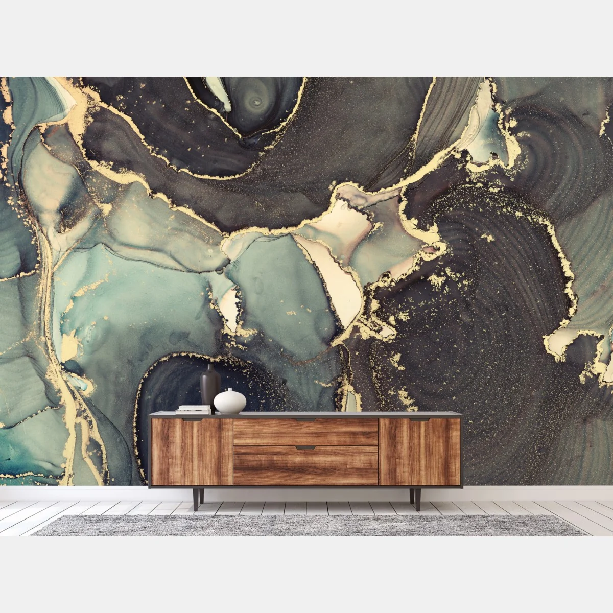 Fototapeta turkusowo-złota abstrakcja w technice alcohol ink – Wallissimo® Fototapeta turkusowo-złota abstrakcja w technice alcohol ink – Wallissimo®