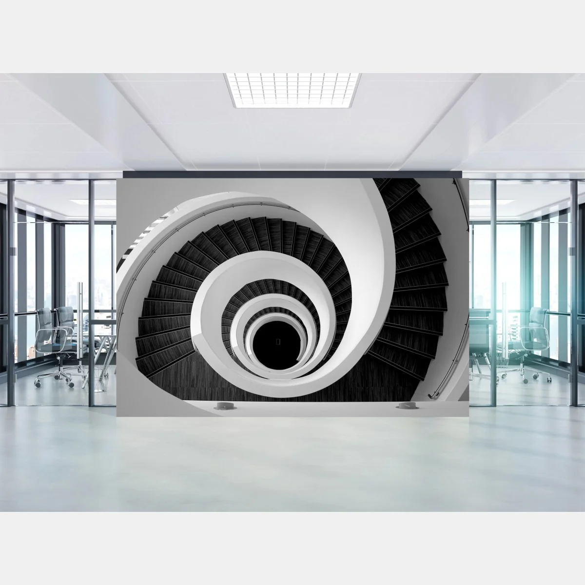 Fototapeta spiralne schody w monochromie – Wallissimo® Fototapeta spiralne schody w monochromie – Wallissimo®