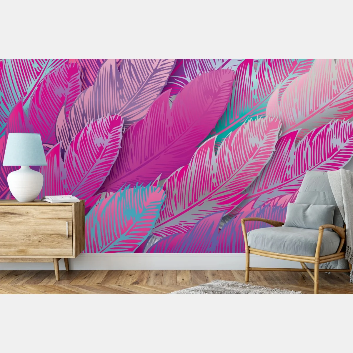 Fototapeta iryzujący różowy wzór piór – Wallissimo® Fototapeta iryzujący różowy wzór piór – Wallissimo®