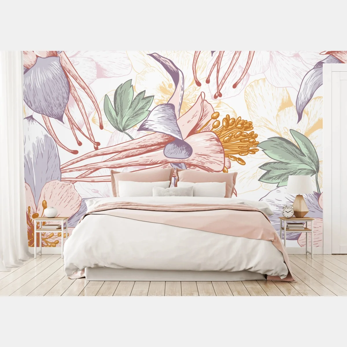 Fototapeta delikatne pastelowe kwiaty w stylu botanicznym – Wallissimo® Fototapeta delikatne pastelowe kwiaty w stylu botanicznym – Wallissimo®