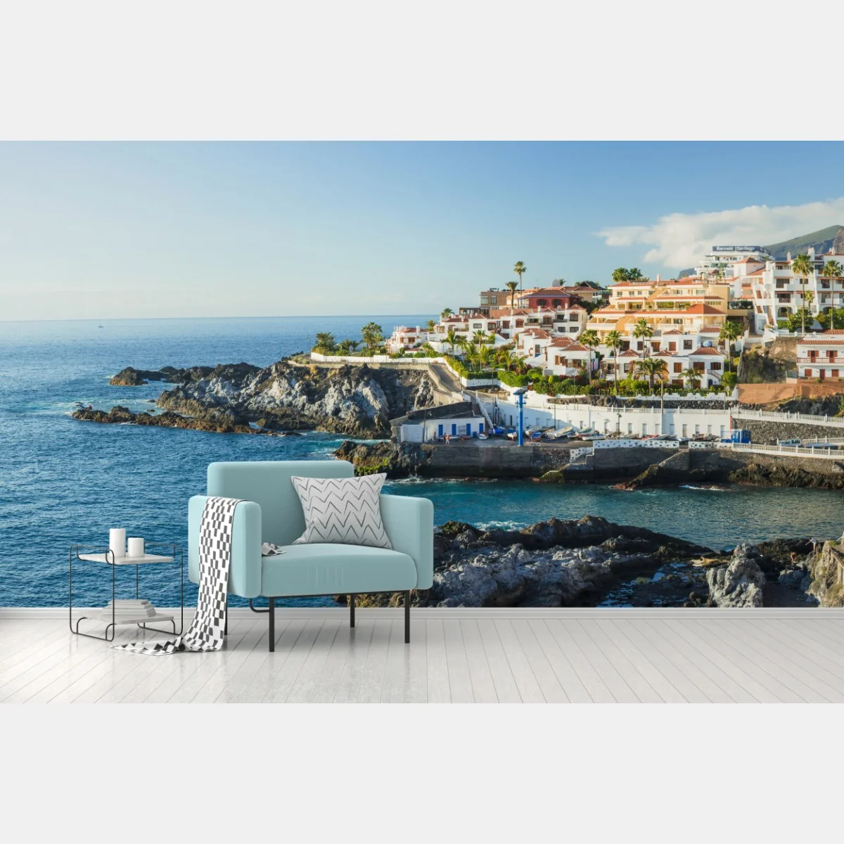 Fototapeta słoneczna panorama nadmorskiego miasteczka – Wallissimo® Fototapeta słoneczna panorama nadmorskiego miasteczka – Wallissimo®