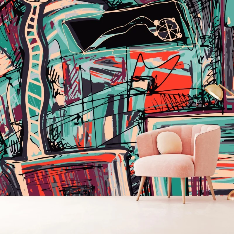 Fototapeta turkusowo-koralowa abstrakcyjna kompozycja – Wallissimo® Fototapeta turkusowo-koralowa abstrakcyjna kompozycja – Wallissimo®