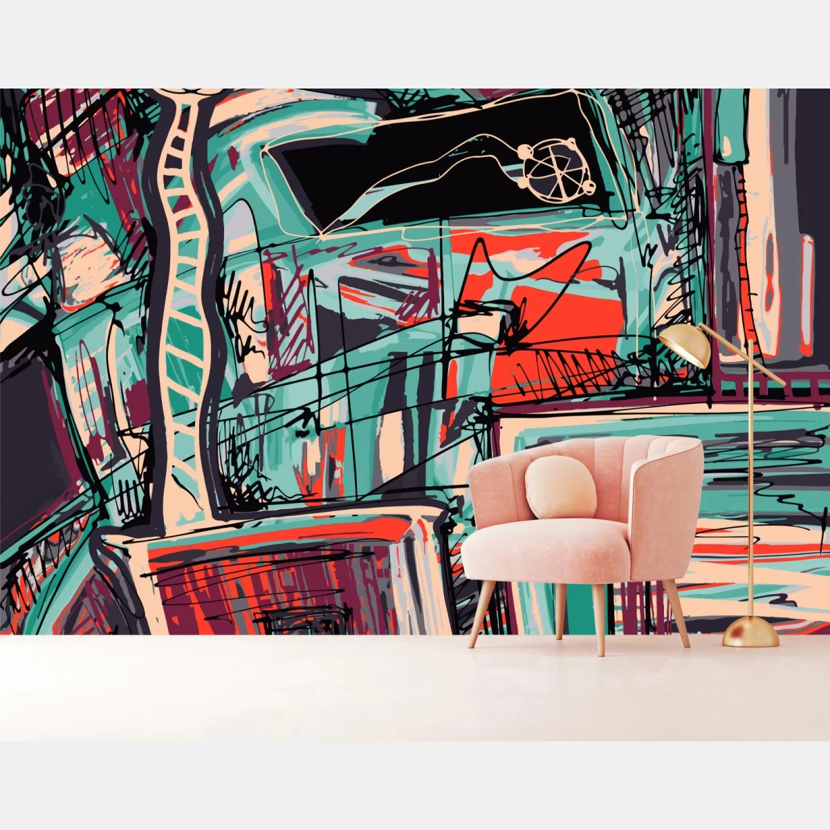 Fototapeta turkusowo-koralowa abstrakcyjna kompozycja – Wallissimo® Fototapeta turkusowo-koralowa abstrakcyjna kompozycja – Wallissimo®