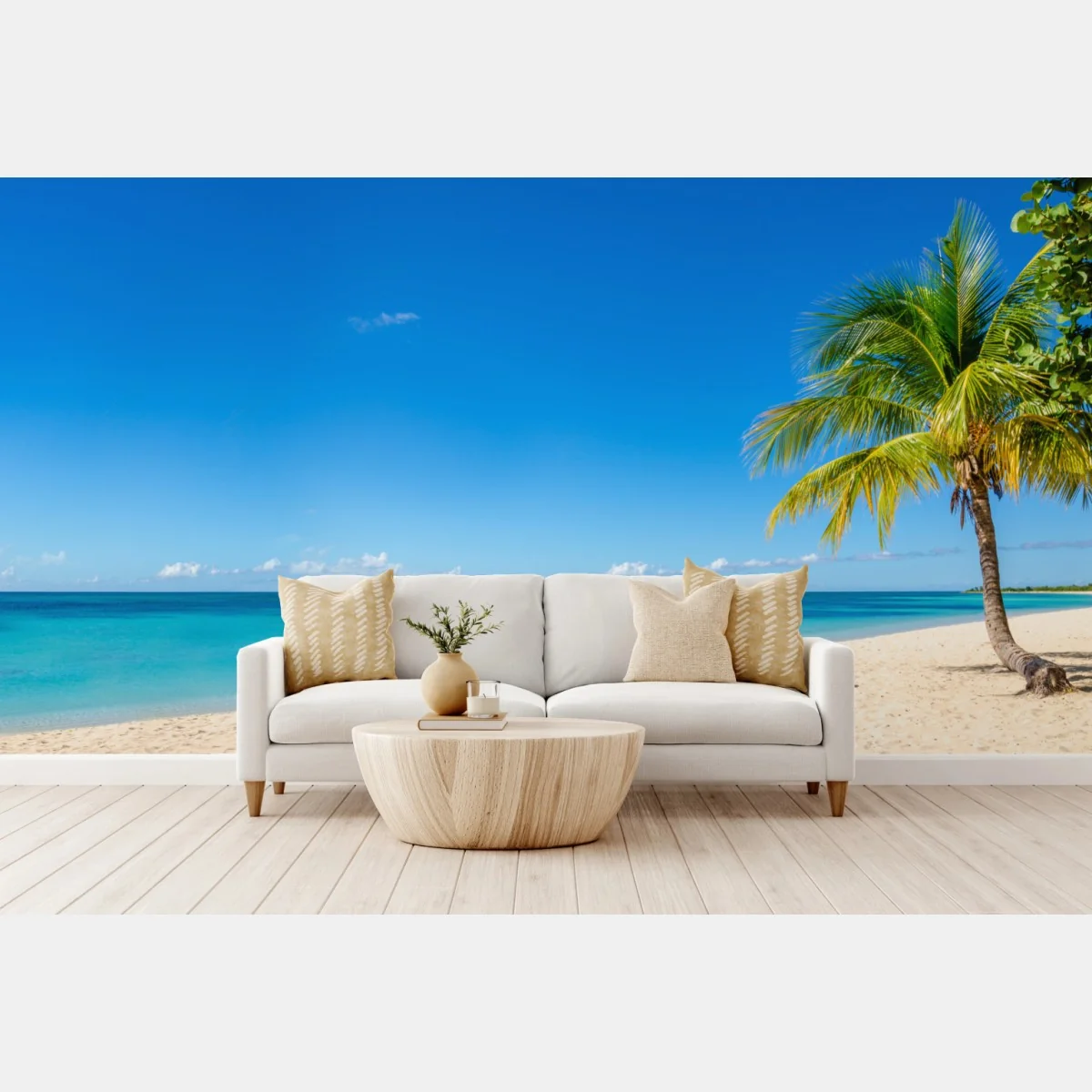 Fototapeta tropikalna plaża z turkusową wodą i palmą – Wallissimo® Fototapeta tropikalna plaża z turkusową wodą i palmą – Wallissimo®