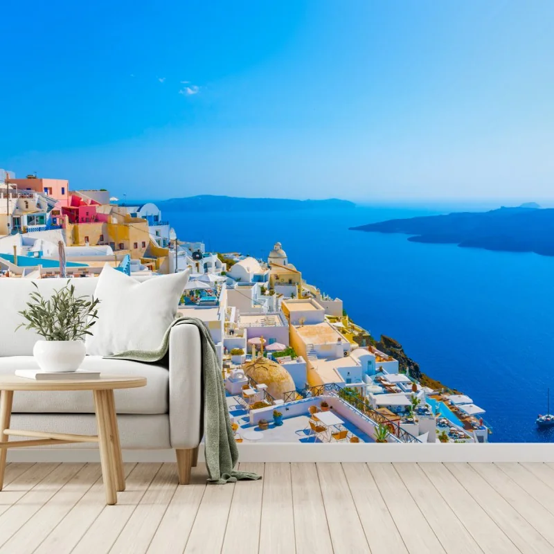 Fototapeta słoneczny widok na kalderę Santorini – Wallissimo® Fototapeta słoneczny widok na kalderę Santorini – Wallissimo®