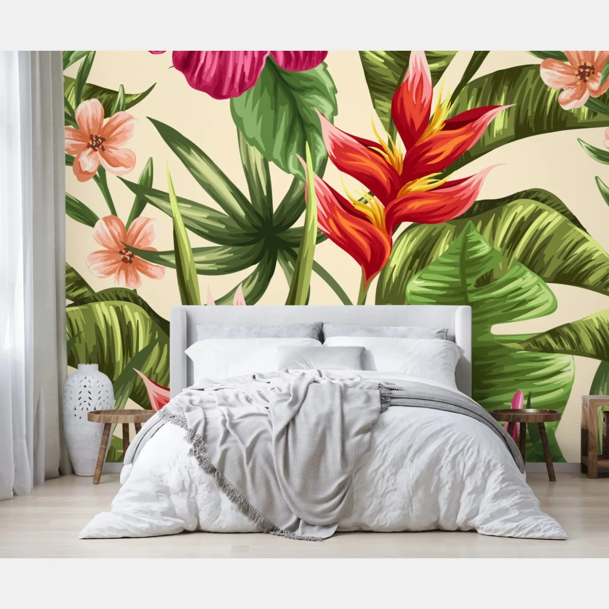 Fototapeta tropikalny wzór kwiatowy z hibiskusem i plumerią – Wallissimo® Fototapeta tropikalny wzór kwiatowy z hibiskusem i plumerią – Wallissimo®