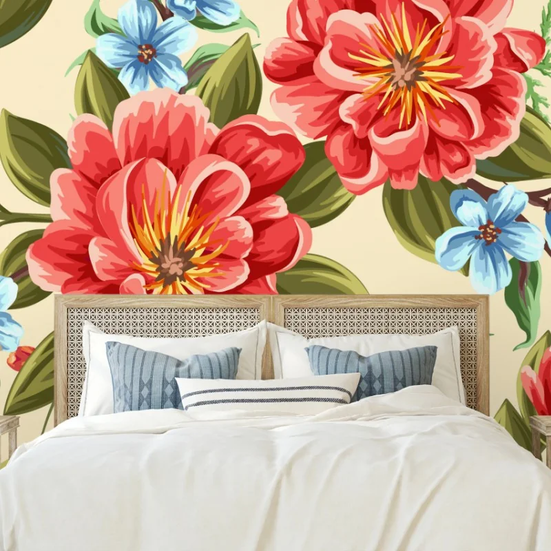 Fototapeta intensywny akwarelowy wzór kwiatowy – Wallissimo®