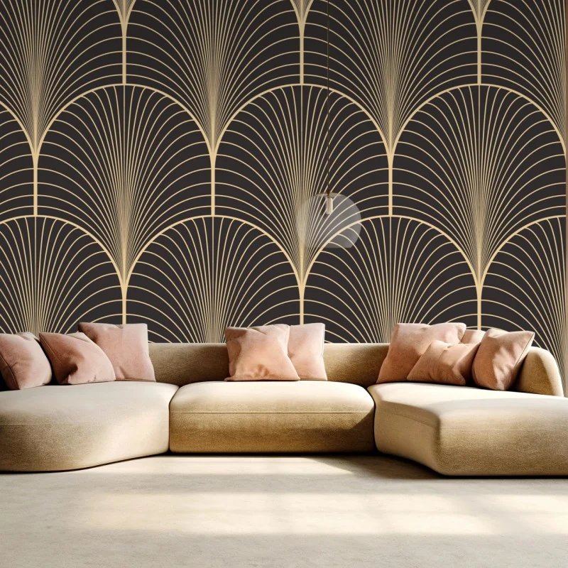 Fototapeta art deco złoty wzór wachlarza – Wallissimo® Fototapeta art deco złoty wzór wachlarza – Wallissimo®