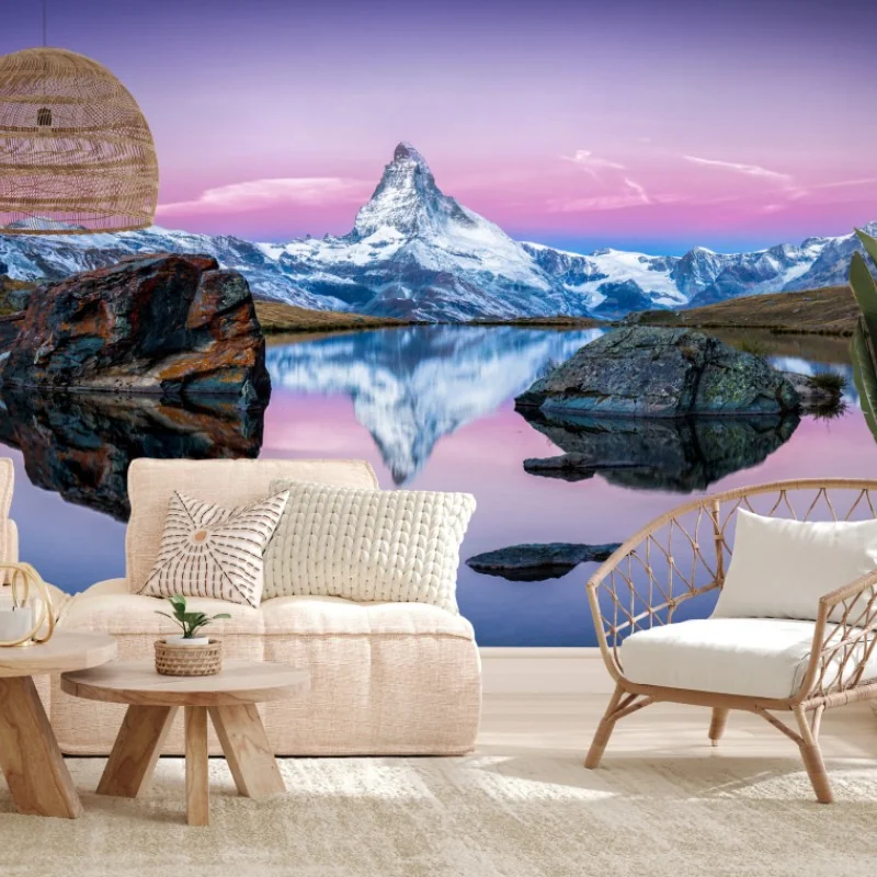 Fototapeta spokojne alpejskie odbicie o zachodzie – Wallissimo® Fototapeta spokojne alpejskie odbicie o zachodzie – Wallissimo®