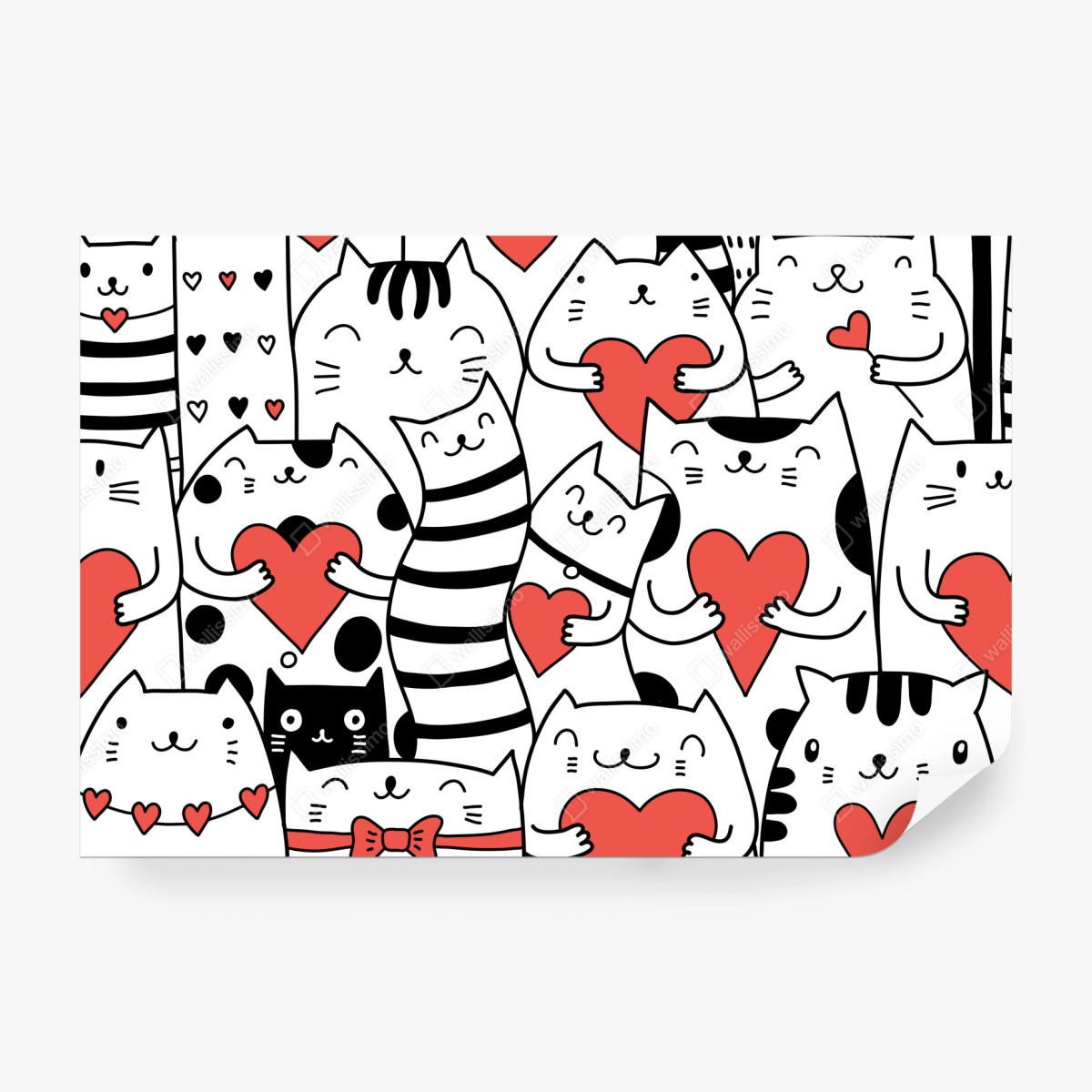 Fototapeta urocze koty z sercami wzór – Wallissimo® Fototapeta urocze koty z sercami wzór – Wallissimo®