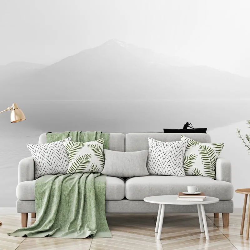 Fototapeta samotny wioślarz na mglistym jeziorze – Wallissimo® Fototapeta samotny wioślarz na mglistym jeziorze – Wallissimo®