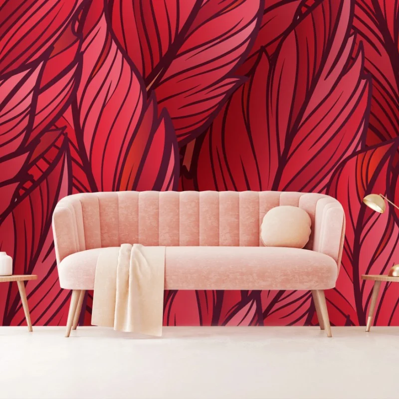 Fototapeta czerwony botaniczny wzór liści – Wallissimo®