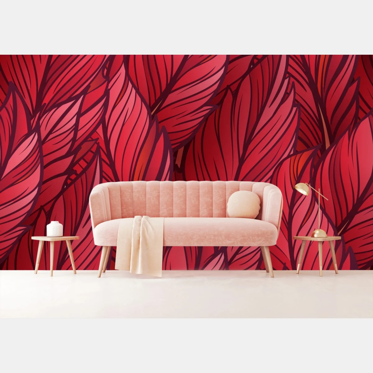 Fototapeta czerwony botaniczny wzór liści – Wallissimo®