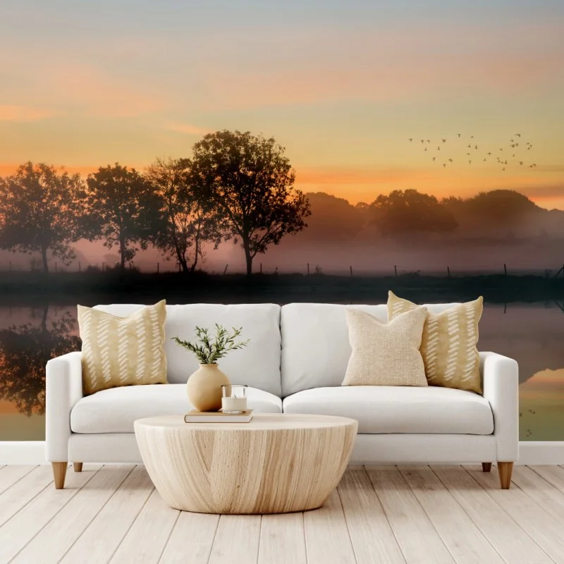 Fototapeta mglisty jesienny wschód słońca nad Angielską wsią – Wallissimo® Fototapeta mglisty jesienny wschód słońca nad Angielską wsią – Wallissimo®