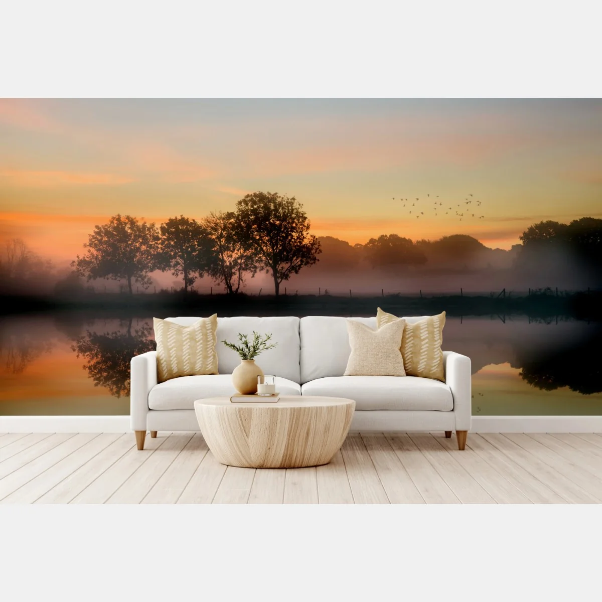 Fototapeta mglisty jesienny wschód słońca nad Angielską wsią – Wallissimo® Fototapeta mglisty jesienny wschód słońca nad Angielską wsią – Wallissimo®