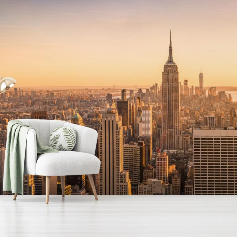 Fototapeta złoty zachód nad panoramą Nowego Jorku – Wallissimo® Fototapeta złoty zachód nad panoramą Nowego Jorku – Wallissimo®