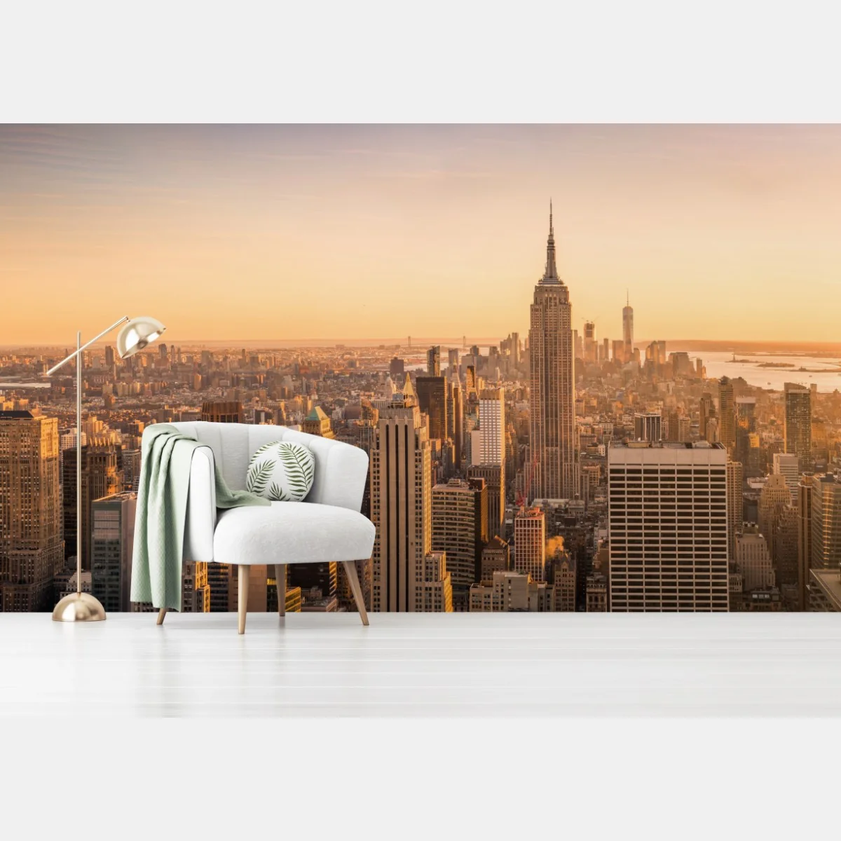 Fototapeta złoty zachód nad panoramą Nowego Jorku – Wallissimo® Fototapeta złoty zachód nad panoramą Nowego Jorku – Wallissimo®