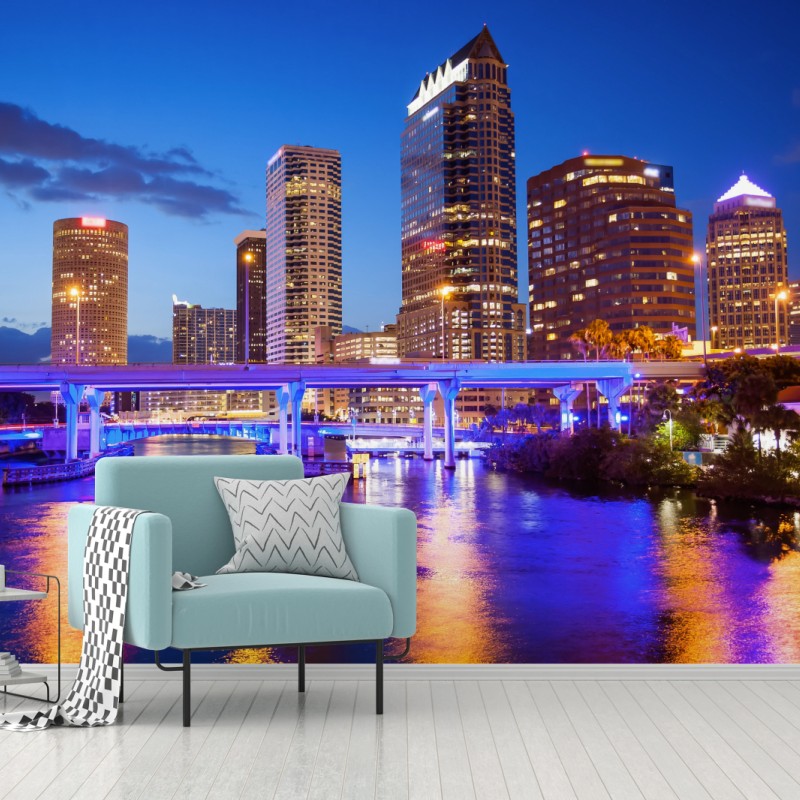 Fototapeta panorama Tampa nocą – Wallissimo® Fototapeta panorama Tampa nocą – Wallissimo®