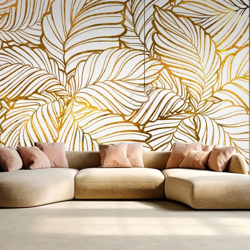 Fototapeta złote liście w stylu line art – Wallissimo® Fototapeta złote liście w stylu line art – Wallissimo®