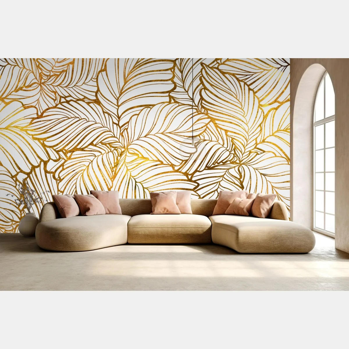 Fototapeta złote liście w stylu line art – Wallissimo® Fototapeta złote liście w stylu line art – Wallissimo®