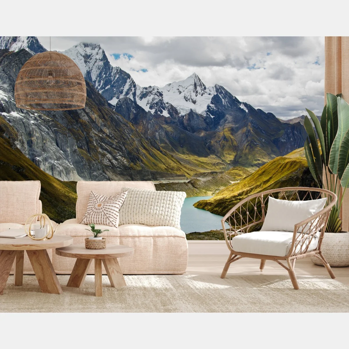 Fototapeta turkusowe jezioro u stóp zaśnieżonych szczytów – Wallissimo® Fototapeta turkusowe jezioro u stóp zaśnieżonych szczytów – Wallissimo®