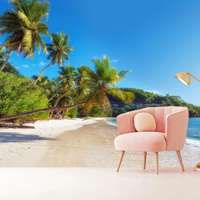 Fototapeta tropikalna plaża z palmami – Wallissimo® Fototapeta tropikalna plaża z palmami – Wallissimo®