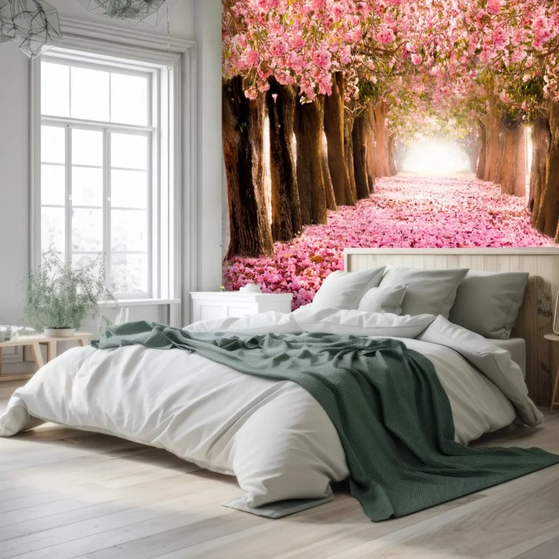 Fototapeta różowa aleja kwiatów wiśni – Wallissimo® Fototapeta różowa aleja kwiatów wiśni – Wallissimo®
