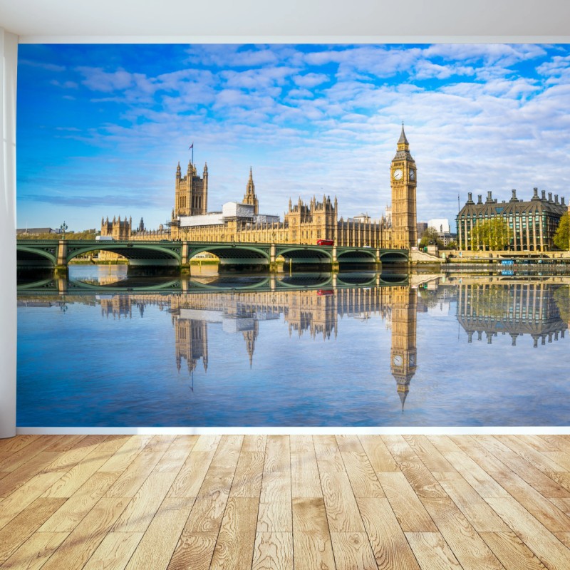 Fototapeta Londyn panorama nad rzeką z odbiciem – Wallissimo® Fototapeta Londyn panorama nad rzeką z odbiciem – Wallissimo®