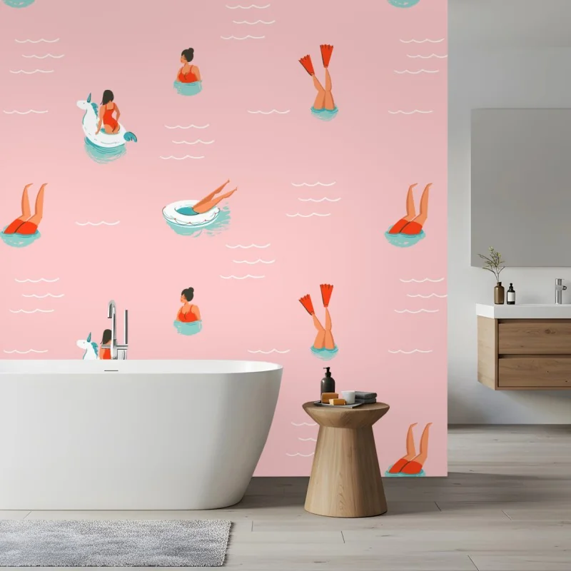 Fototapeta zabawny pastelowy wzór basenowy – Wallissimo® Fototapeta zabawny pastelowy wzór basenowy – Wallissimo®