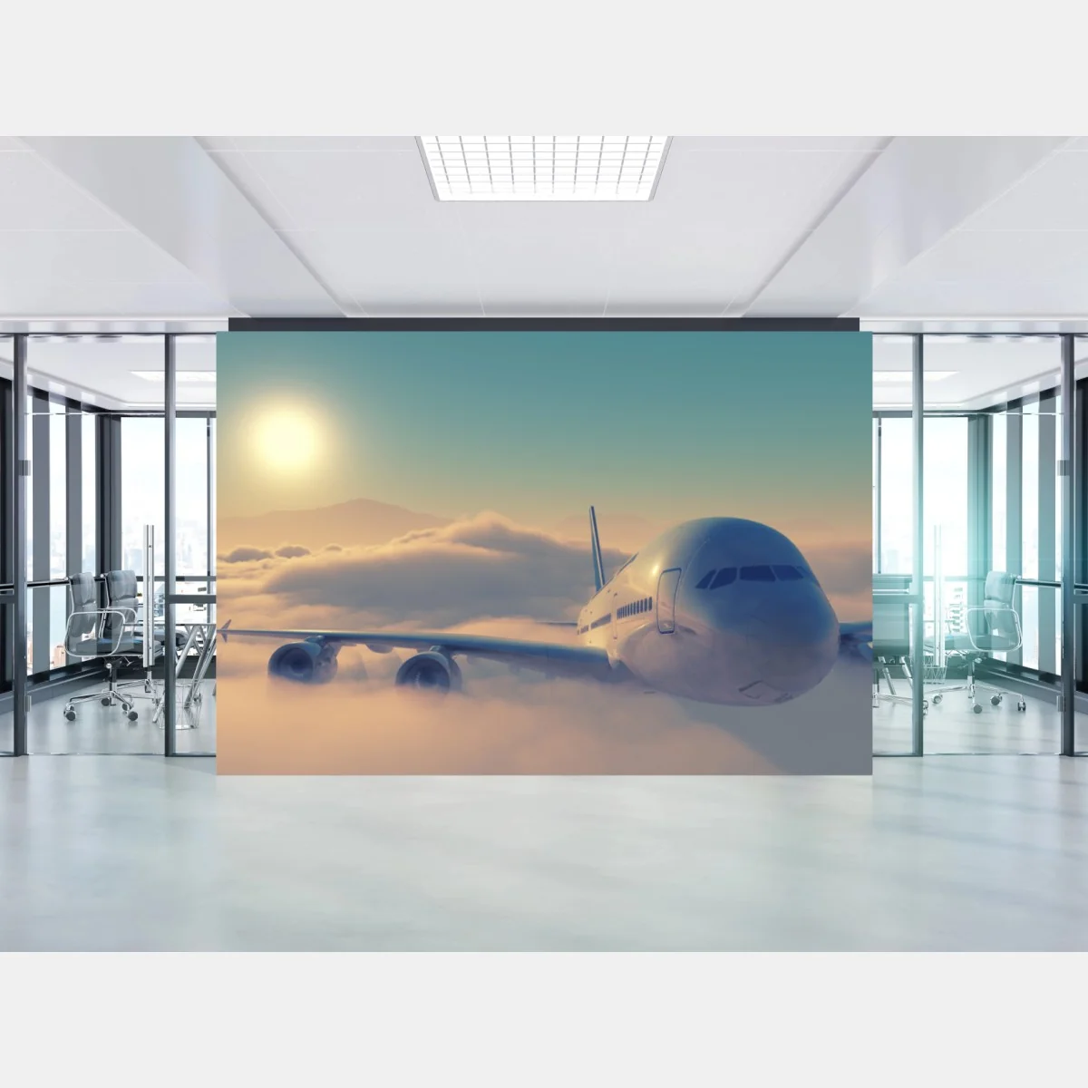 Fototapeta samolot nad chmurami o wschodzie słońca – Wallissimo® Fototapeta samolot nad chmurami o wschodzie słońca – Wallissimo®