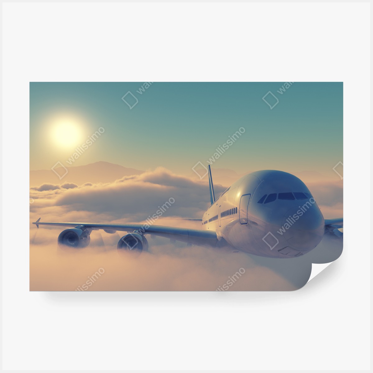 Fototapeta samolot nad chmurami o wschodzie słońca – Wallissimo® Fototapeta samolot nad chmurami o wschodzie słońca – Wallissimo®