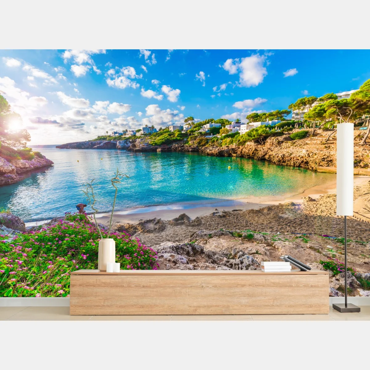 Fototapeta słoneczna Cala Esmeralda zatoka w turkusie – Wallissimo® Fototapeta słoneczna Cala Esmeralda zatoka w turkusie – Wallissimo®