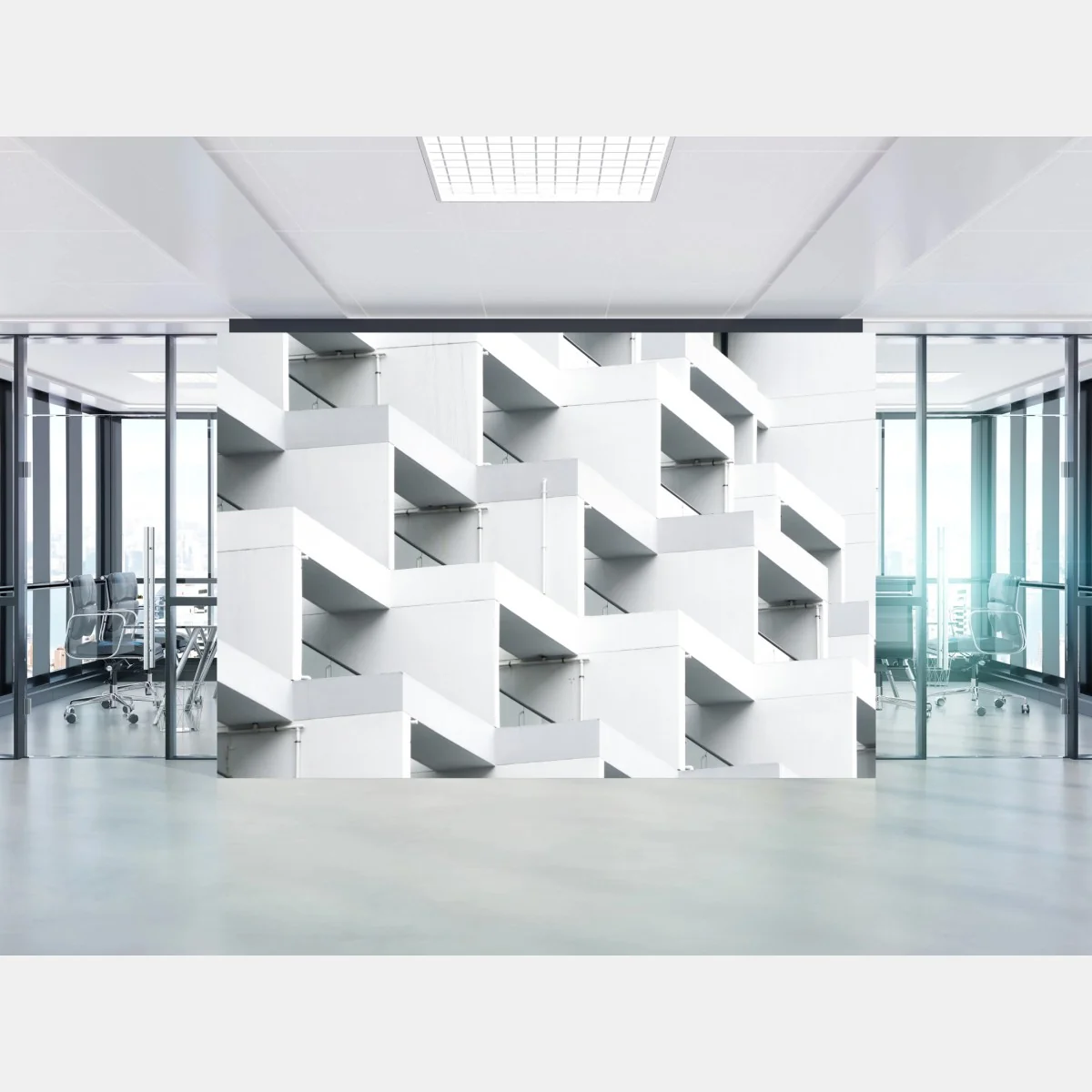 Fototapeta biała betonowa fasada w geometrycznym wzorze – Wallissimo® Fototapeta biała betonowa fasada w geometrycznym wzorze – Wallissimo®