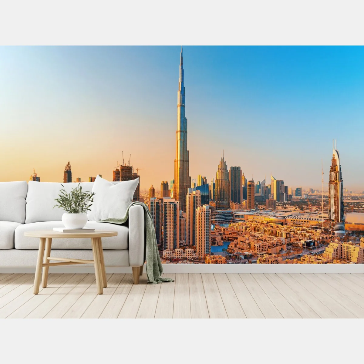 Fototapeta panorama Dubaju o złotej godzinie – Wallissimo® Fototapeta panorama Dubaju o złotej godzinie – Wallissimo®