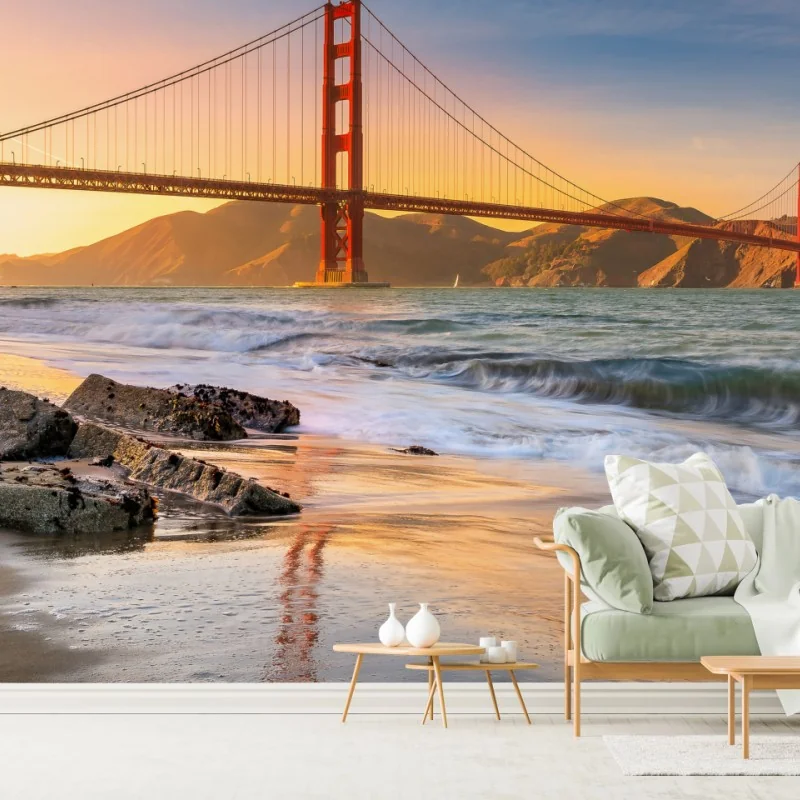 Fototapeta zachód słońca przy Golden Gate Bridge – Wallissimo®