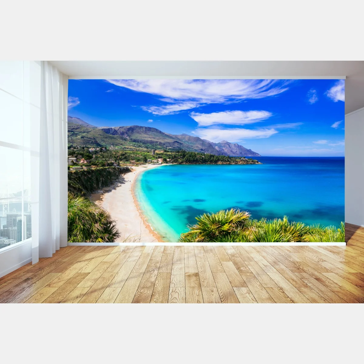 Fototapeta turkusowy nadmorski pejzaż plaży – Wallissimo® Fototapeta turkusowy nadmorski pejzaż plaży – Wallissimo®