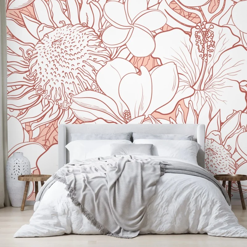 Fototapeta delikatny koralowy wzór kwiatowy – Wallissimo® Fototapeta delikatny koralowy wzór kwiatowy – Wallissimo®