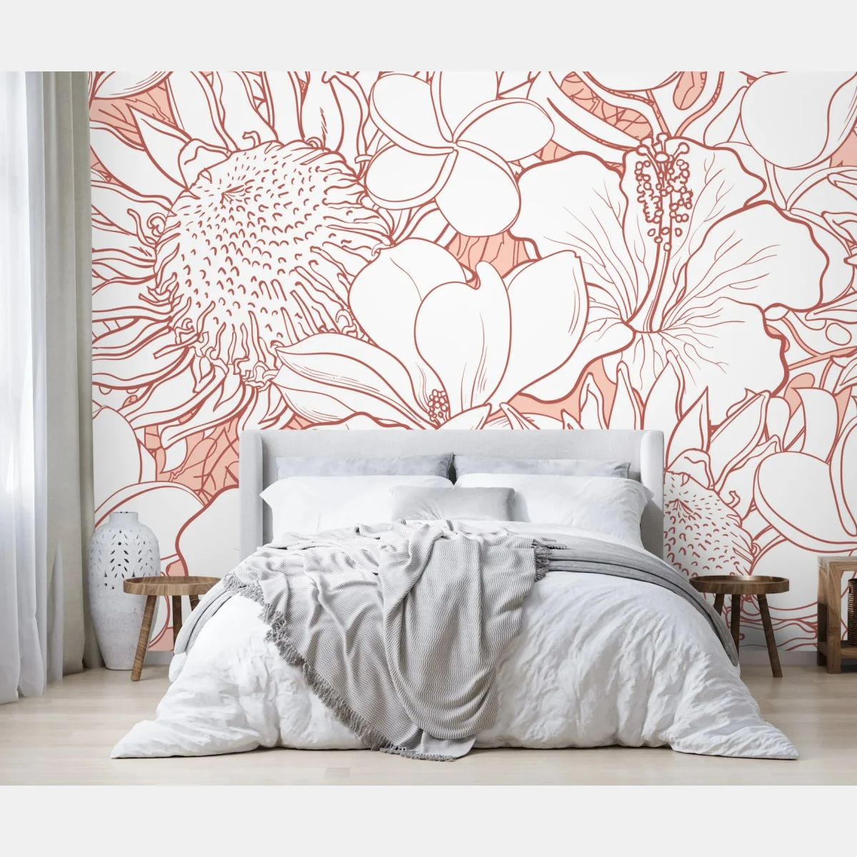 Fototapeta delikatny koralowy wzór kwiatowy – Wallissimo® Fototapeta delikatny koralowy wzór kwiatowy – Wallissimo®