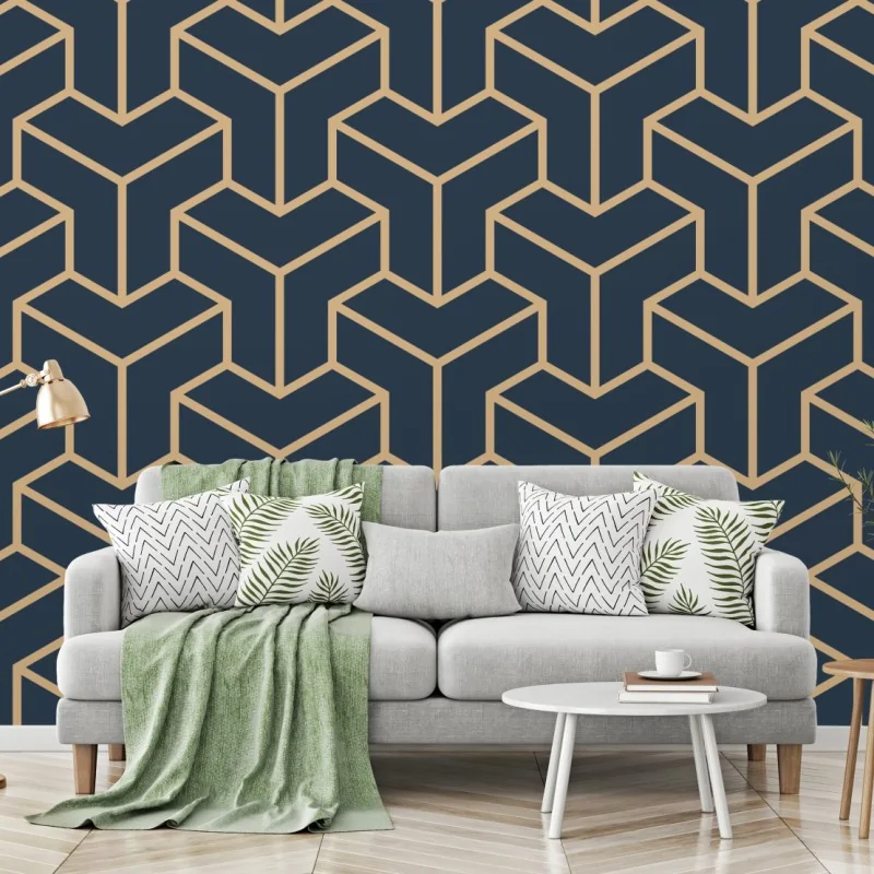 Fototapeta granatowy geometryczny wzór sześcianów – Wallissimo® Fototapeta granatowy geometryczny wzór sześcianów – Wallissimo®